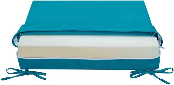 Magpie Fabrics Indoor Outdoor Cushion Cover Replacement 2 Pack, NO Insert! Water Repellent Slipcover with Ties Decor for Patio Garden Chair Sofa Bench Wicker(Teal Blue, 20x18x4 Inch)