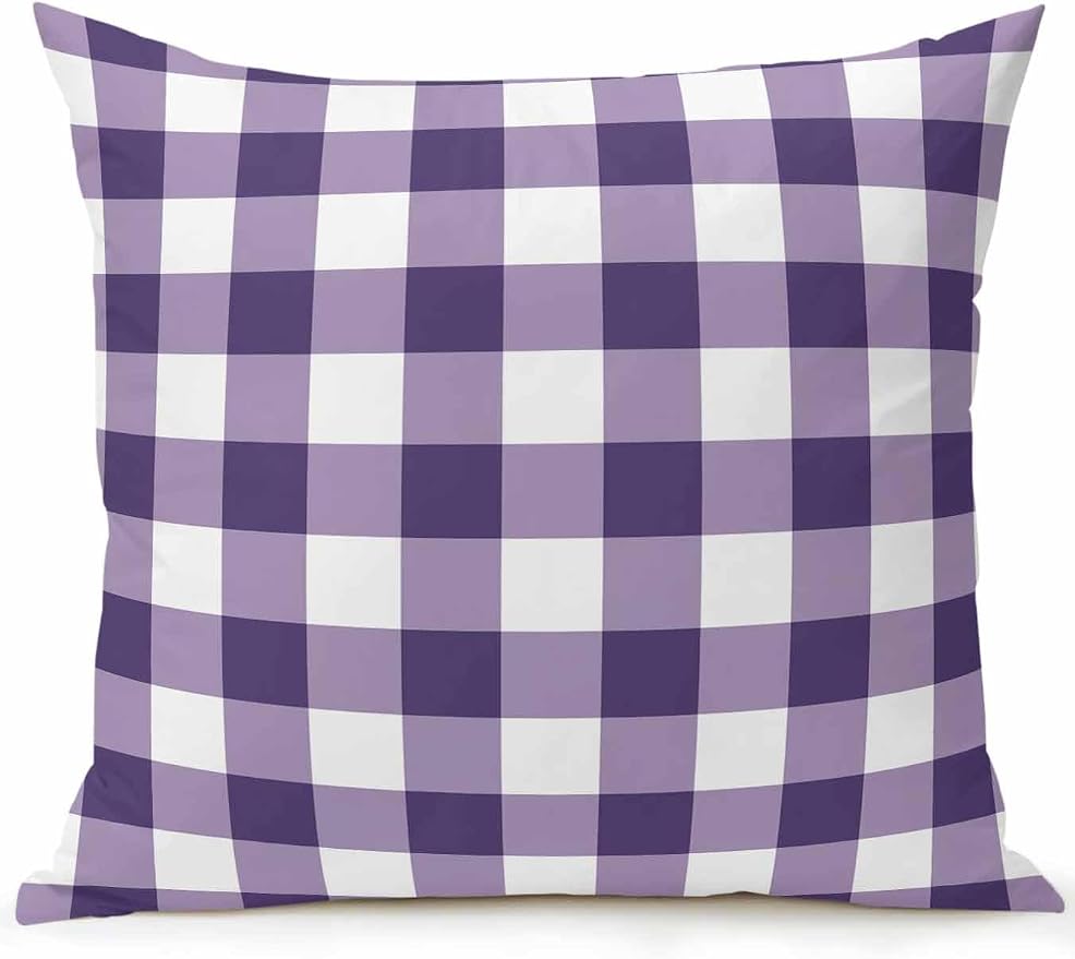 Waterproof Outdoor Pillow 1 Pack Purple Buffalo Plaid Decorative Throw Pillows Cover & Insert 16x16 Inch Pillowcase Check Lines Square Pillows for Couch Sofa Bed Patio Furniture Indoor Outdoor