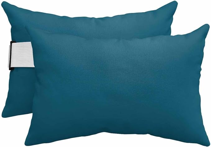 Chaise Lounge Chair Pillow with Strap & Insert Dark Teal Outdoor Recliner Head Pillow Pack of 2 Solid Green Color Waterproof Headrest Patio Lumbar Pillow for Beach Pool Office Chair 11x16 Inch