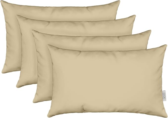 RSH DECOR: Sunbrella Lumbar Throw Pillows Set of 4 | 20" x 12" | Water and Fade-Resistant Performance Fabric | Outdoor Pillow Covers with Down-Alternative Inserts | Canvas Antique Beige