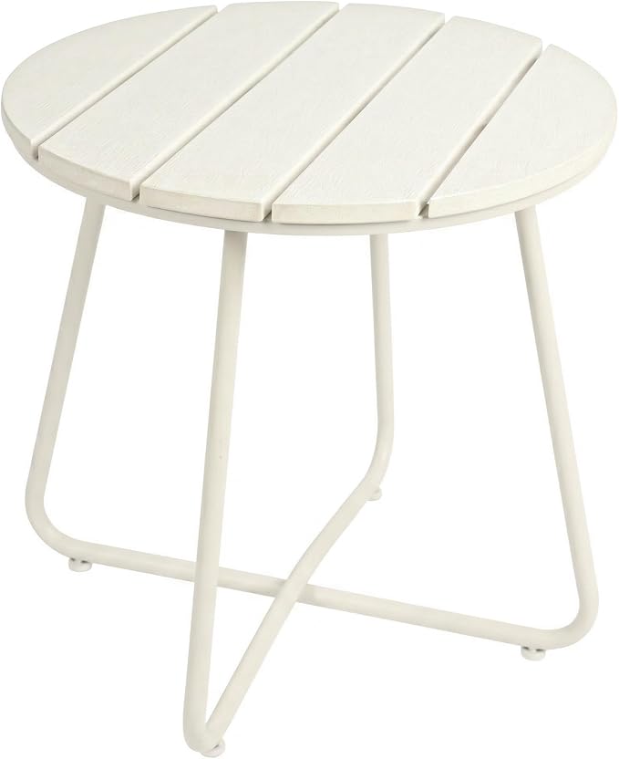 danpinera Outdoor Side Tables, HDPS Patio Table with Metal Legs, 18 Inch WhiteOutdoor Small Round Table for Garden, Backyard, Porch, Deck, Balcony, Poolside