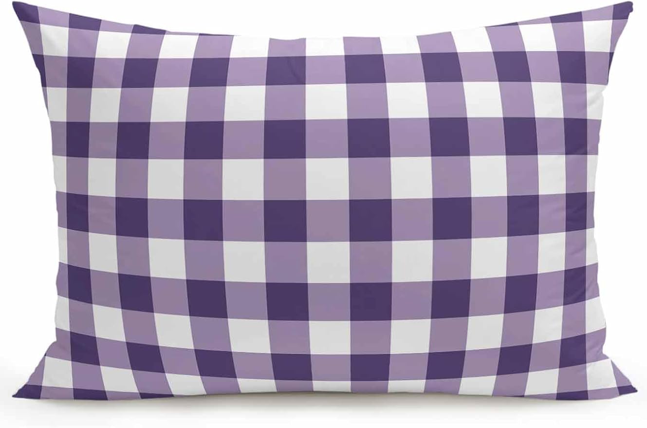 Waterproof Outdoor Pillow 1 Pack Purple Buffalo Plaid Decorative Throw Pillows Cover & Insert 20x12 Inch Lumbar Pillowcase Check Lines Pillows for Couch Sofa Bed Patio Furniture Indoor Outdoor