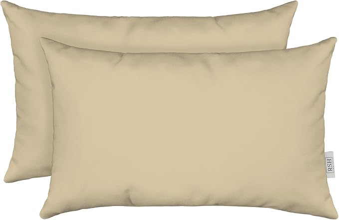 RSH Décor - Sunbrella Jumbo Lumbar Throw Pillows – Set of 2 | 26" x 16" | Indoor Outdoor – Patio, Lounge, Adirondack, Deck | Water & Fade-Resistant | Includes Down Inserts | Canvas Antique Beige