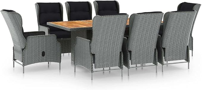 Patio Set,Backyard Furniture,deep Seating Outdoor Furniture,9 Piece Patio Dining Set with Cushions Poly Rattan Light Grayoutdoor Furniture Ottoman,Patio Chairs with Ottomans,