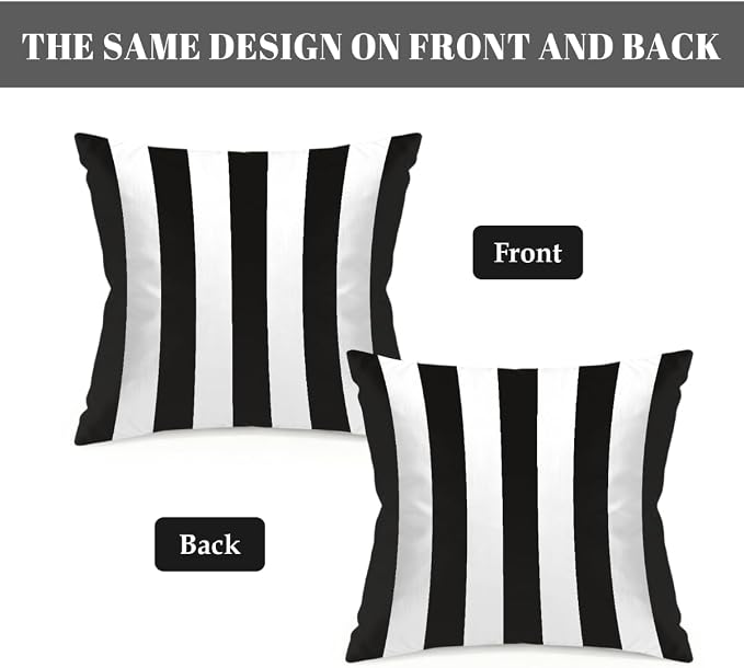 22x22 Inch Outdoor Pillow Covers Set of 2 Waterproof Throw Pillow Covers Decorative Couch Cushion Covers Black White Striped Square Pillowcases Protectors for Patio Garden Sofa
