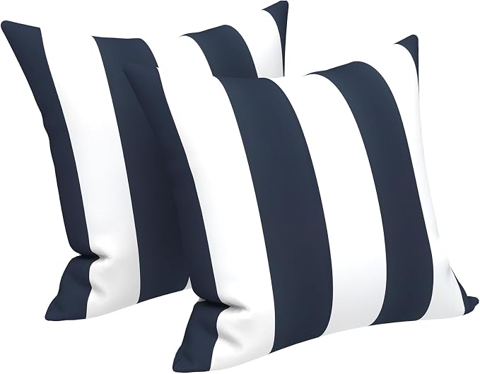 LVTXIII Outdoor Throw Pillows, Decorative Throw Pillows with Inserts, 16"x16" Square Pillows for Bed, Couch, Sofa and Patio Furniture, Set of 2, Cabana Navy