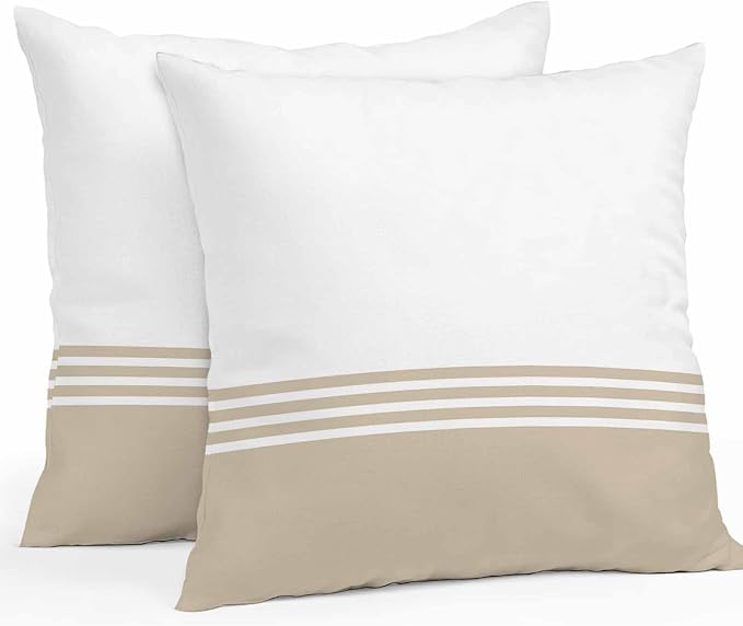 Throw Pillow Covers 24x24 Inch Set of 2, Beige White Striped Waterproof Outdoor Cushion Covers, Modern Abstract Art Aesthetics Decorative Pillowcases for Couch, Sofa, Bed, Garden, Patio