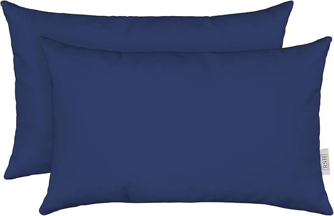 RSH Décor - Jumbo Lumbar Pillow Covers – Set of 2 | 26" x 16" | Outdoor Use – Patio, Lounge, Adirondack, Deck | Water & Fade-Resistant | Includes Down-Alternative Inserts | Navy Blue