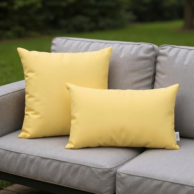 RSH DECOR Sunbrella 20" x 12" Lumbar Throw Pillows Set of 2 | Water and Fade-Resistant Performance Fabric | Outdoor Pillow Covers with Down-Alternative Inserts | Made in USA (Canvas Buttercup Yellow)