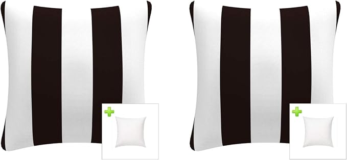 Pack of 2 Outdoor Waterproof Decorative Throw Pillows with Inserts for Patio Furniture, 18x18 Inch Fade Resistant Patio Garden Cushions for Couch Bed Sofa, Striped Black