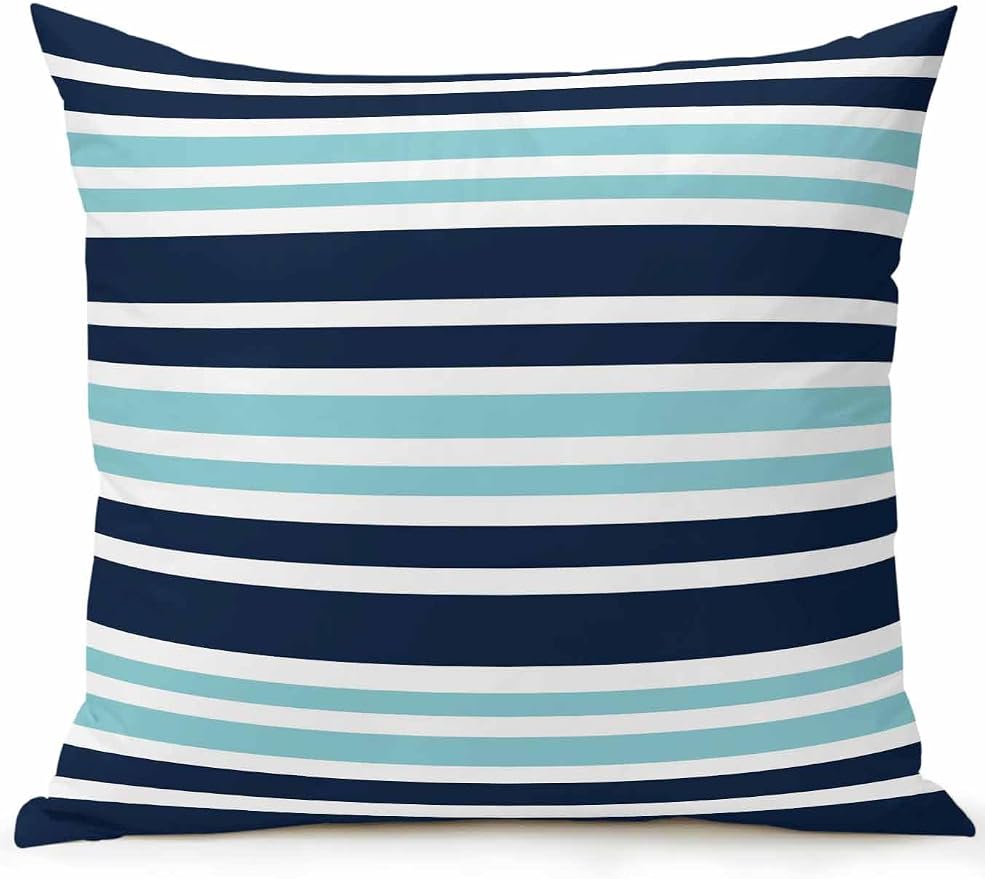 Outdoor Waterproof Throw Pillows Nautical Navy Blue Contrast Stripe Patio Pillows,Decorative Pillow Covers with Insert,Pillow Cushion Case for Garden Couch Sofa Modern Minimalist Line
