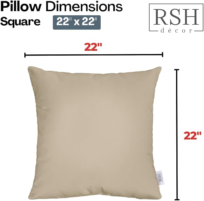 RSH DECOR: Sunbrella Square Throw Pillows Set of 2 | 22" x 22" | Water and Fade-Resistant Performance Fabric | Outdoor Pillow Covers with Down-Alternative Inserts | Made in USA (Capilla Blue)