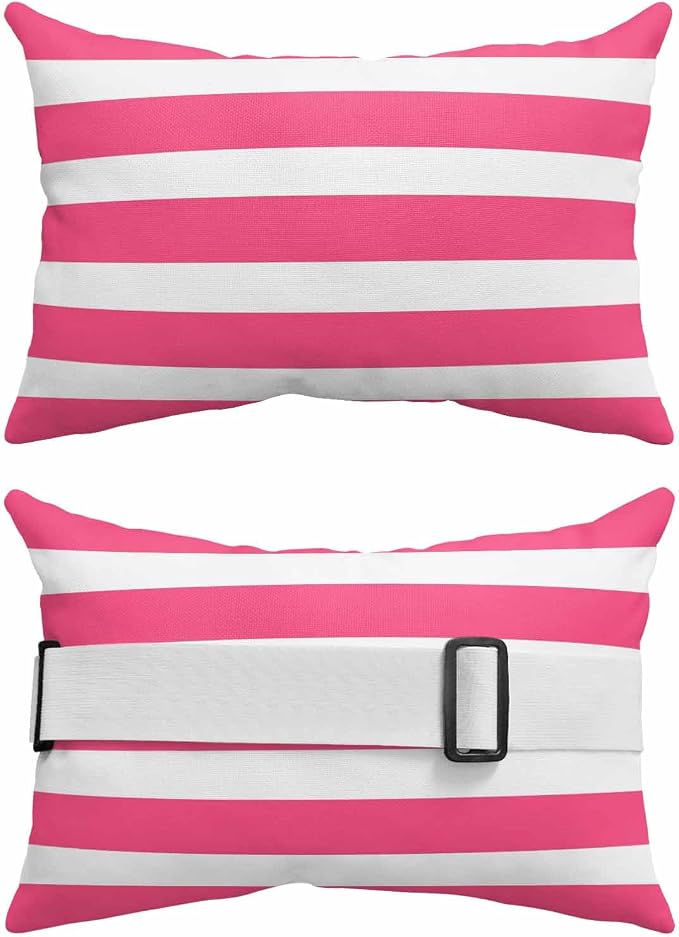 Pink Striped Outdoor Pillows for Chaise Lounge Chair Waterproof Lumbar Pillows with InsertBeach Headrest Pillow Modern Simple Monochrome Geometric White Recliner Neck Pillow for Patio Pool 12"x20"