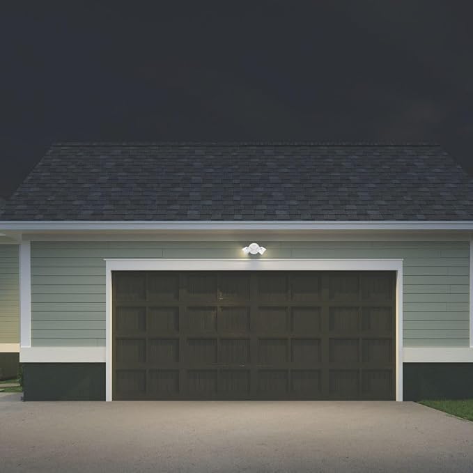 Lithonia Lighting HomeGuard 2-Light LED Outdoor Flood Lights, Wall or Ceiling Mount Outdoor Lights, 4000K Cool White, Round Heads, White (HGX LED 2RH 40K 120 WH M2)