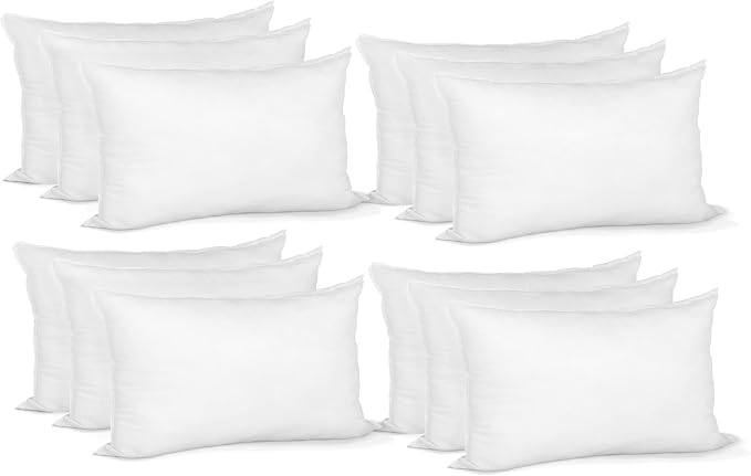 Hometex Canada Pillow Insert 12" x 20" Indoor Outdoor Polyester Filled Standard Cover (12 Pack)