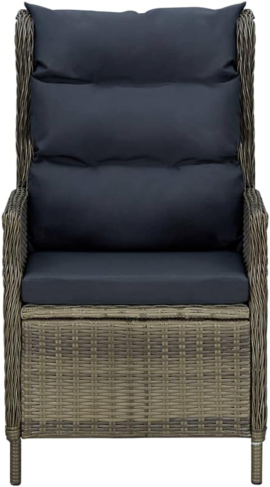 9 Piece Outdoor Patio Dining Set with Cushions Poly Rattan Brown, PE Wicker Rattan Conversation Set Adjustable Reclining Chairs with Thick Cushions, Dining Table for Backyard Poolside Lawn Deck
