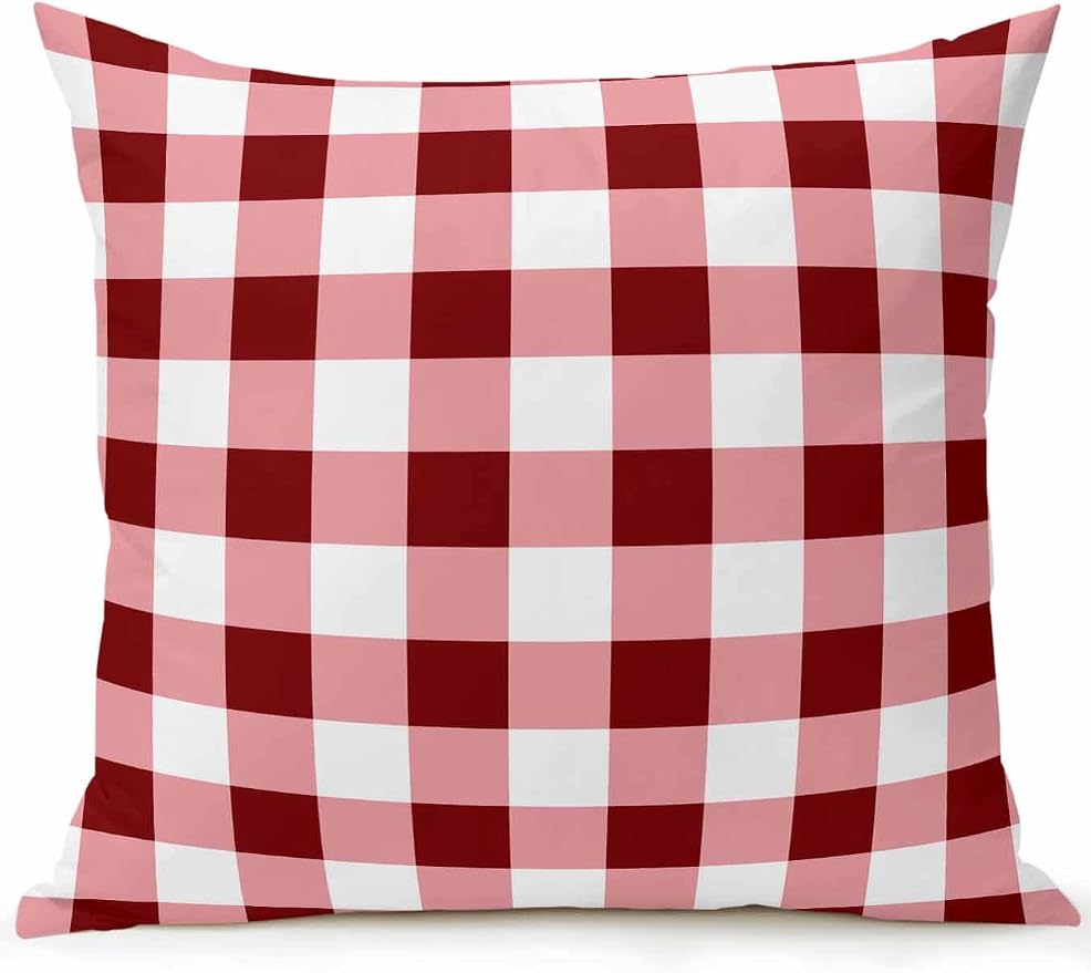 Waterproof Outdoor Pillow 1 Pack Red Check Buffalo Plaid Decorative Throw Pillows Cover & Insert 18x18 Inch Pillowcase Check Lines Square Pillows for Couch Sofa Bed Patio Furniture Indoor Outdoor