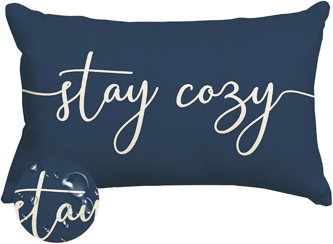RABUSOFA Blue Outdoor Pillow Covers 12x20 Waterproof Stay Cozy Decoration | Outdoor Patio Decoration, Waterproof & Durable Fabric, Machine Washable, Invisible Zipper, Not Insert