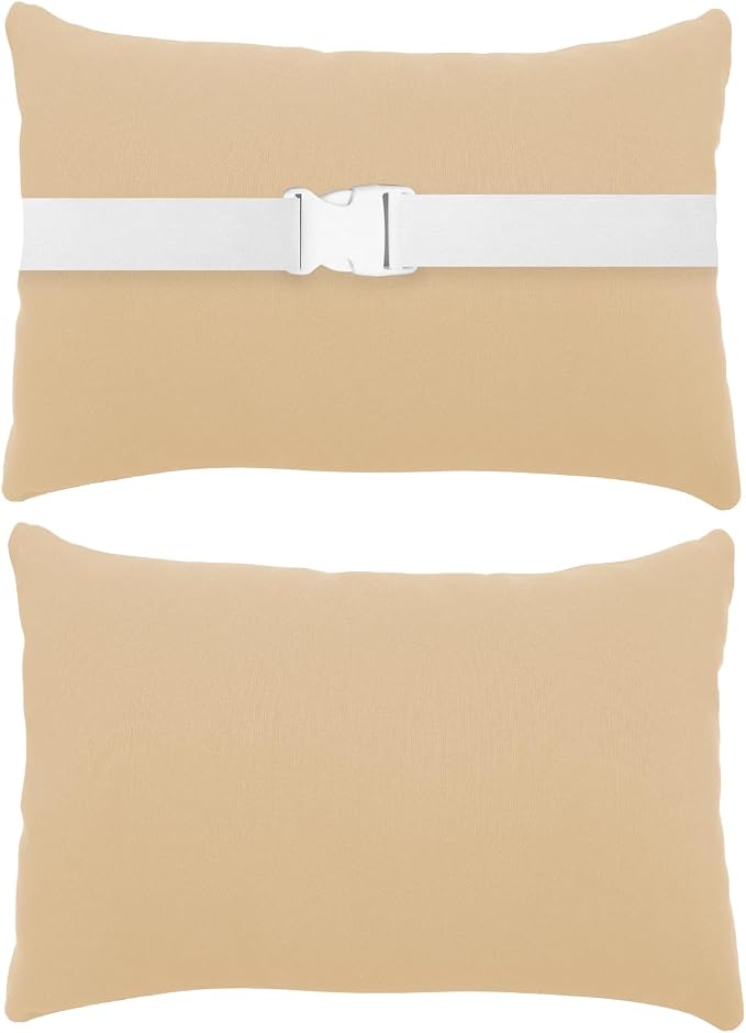 Chaise Lounge Head Resting Pillows, Waterproof Outdoor Pillows | 2 Pack Head Support Pillow with Adjustable Elastic Stripe for Garden Furniture Decorative, Khaki