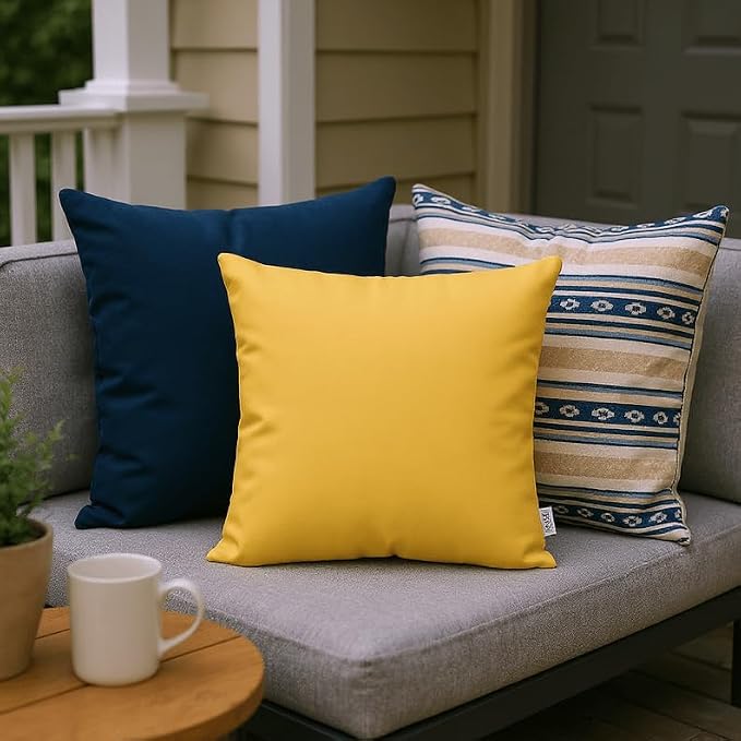 RSH DECOR: Sunbrella Square Throw Pillows Set of 2 | 20" x 20" | Water and Fade-Resistant Performance Fabric | Outdoor Pillow Covers with Down-Alternative Inserts | Canvas Sunflower Yellow