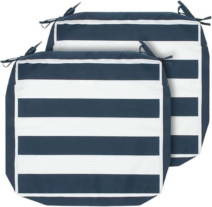 Magpie Fabrics Indoor Outdoor Cushion Cover Replacement 2 Pack, NO Insert! Water Repellent Slipcover with Ties Christmas Decor for Patio Garden Chair Seat Sofa Bench Wicker(Navy White, 22x20x4 Inch)