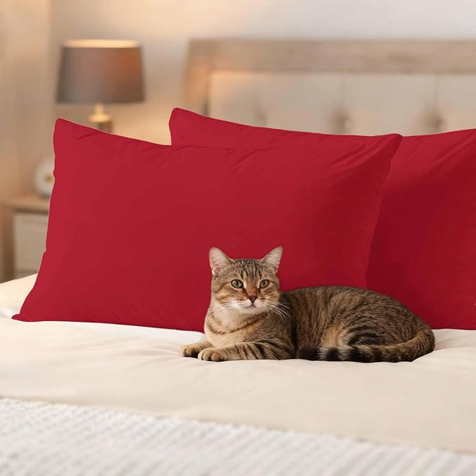 Red Outdoor Pillow Covers 20"x12" Set of 2, Solid Color Waterproof Throw Pillow Covers for Patio Furniture, Decorative Cushion Covers for Porch