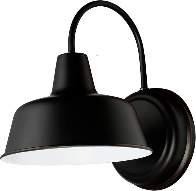 Design House Mason Farmhouse Gooseneck Barn Light, Outdoor Exterior Porch or Patio Wall Light Fixture, Oil Rubbed Bronze, 8 Inch Diameter, 1-Pack, 519504 | Wall Mount, Modern Farmhouse, Steel, Lighting, 519504