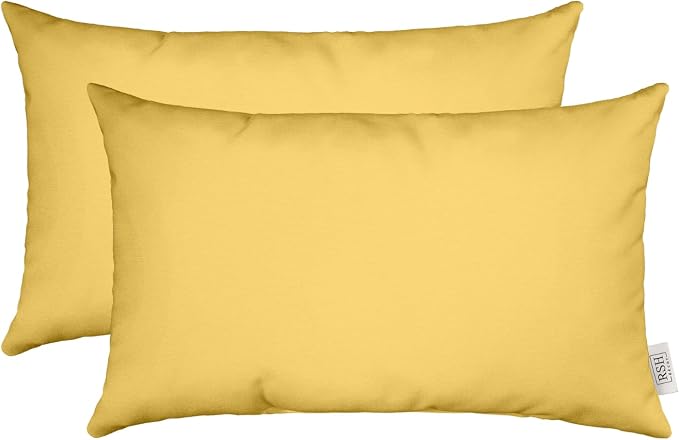 RSH DECOR Sunbrella 26" x 16" Lumbar Throw Pillows Set of 2 | Water and Fade-Resistant Performance Fabric | Outdoor Pillow Covers with Down-Alternative Inserts | Made in USA (Canvas Buttercup Yellow)