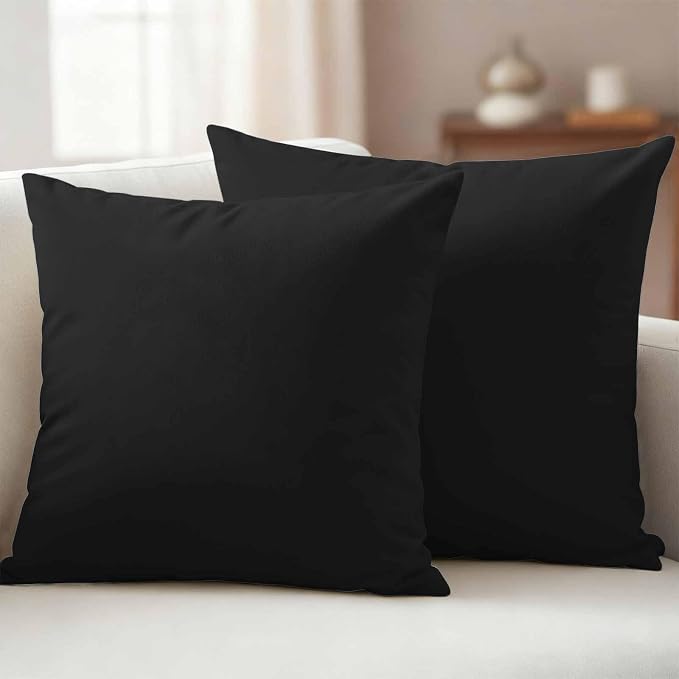 Outdoor Pillow Covers 16 x 16 Inches, Black Pure Color Waterproof Throw Pillow Cover Set of 2, Aesthetics Contemporary Luxury Decorative Square Cushion Covers for Patio/Couch/Garden