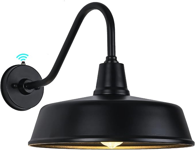 Gooseneck Barn Light, 15inch Dusk to Dawn Black Outdoor Wall Sconce | Weatherproof Steel Exterior Large Lighting Fixture, E26 Base, Easy DIY Install for Porch, Garage, Barn, Farmhouse(1 PC)