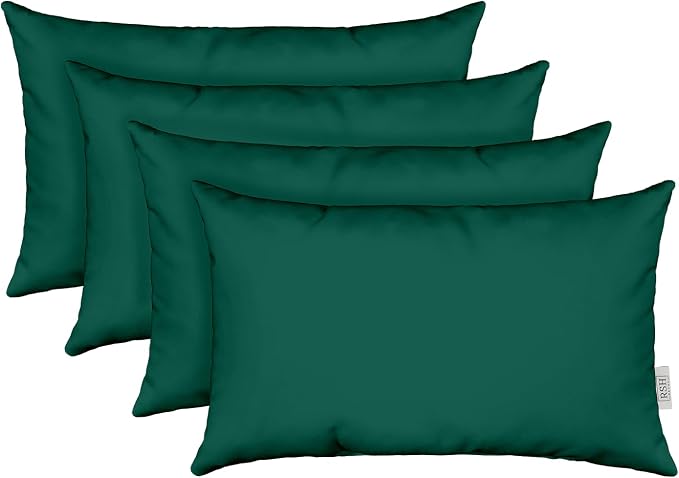 RSH DECOR Sunbrella 26" x 16" Lumbar Throw Pillows Set of 4 | Water and Fade-Resistant Performance Fabric | Outdoor Pillow Covers with Down-Alternative Inserts | Made in USA (Canvas Forest Green)
