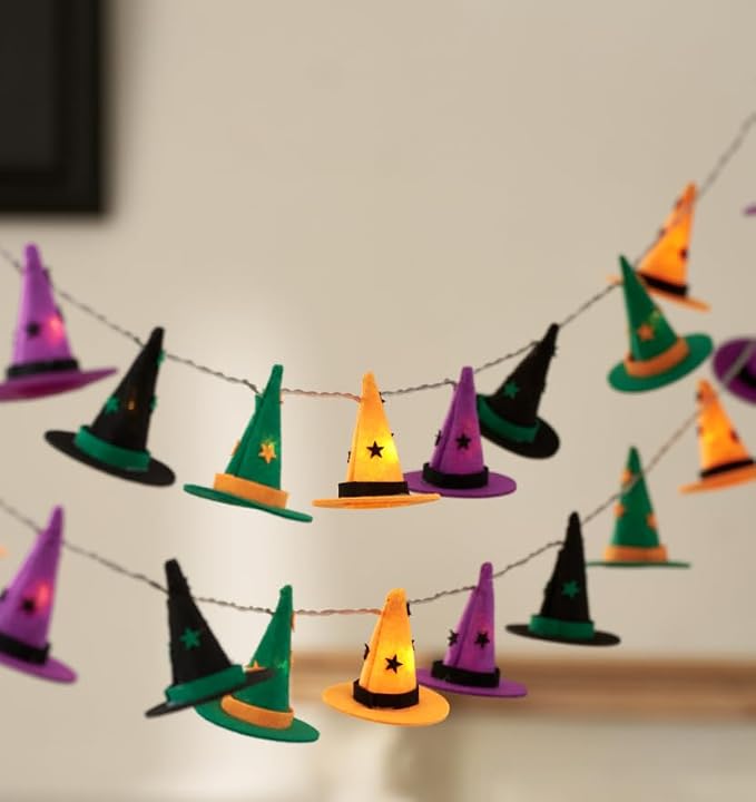 Halloween String Lights, 9.8FT 20 LED Halloween Fairy Light Decor | Orange Purple Black Green Halloween Spooky Witch Hat Lights – Battery Operated (Not Included), Spooky Halloween Party Decor