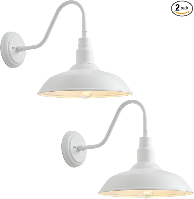 10" Outdoor Barn Lights for Farmhouse, Gooseneck Outdoor Light in Matte White, Farm Exterior Lighting Fixtures with Wall Mount, 2-Pack Outside Wall Sconce for Porch, Garage, Front Door