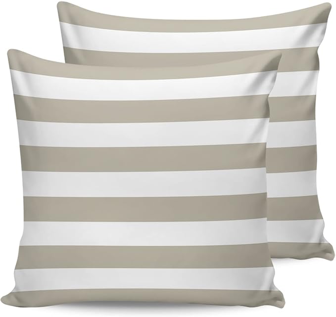 Outdoor Waterproof Pillow Covers for Patio Furniture Solid Striped Decorative Throw Pillow Cover Beige Pillowcases Set of 2 Cushion Case for Sofa Couch Chair Home Decor 18 x 18 Inches