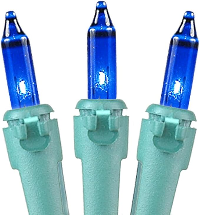 Novelty Lights 50 Feet 100 Bulbs Blue Incandescent Mini Lights, Green Wire