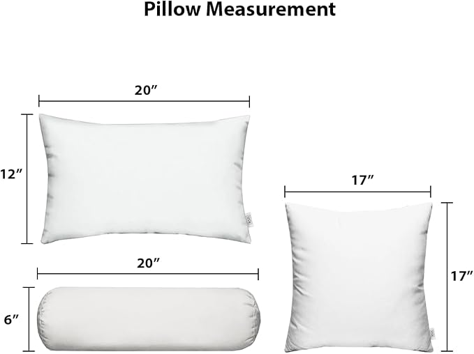 RSH DECOR Set of 6 Outdoor Pillow, Outdoor Pillows for Patio, Pillows w/Polyester Pillow Cases | Water & Fade Resistant Fabric | 17" Square, 20x12 Lumbar, 20x6 Neck Roll - Navy Blue