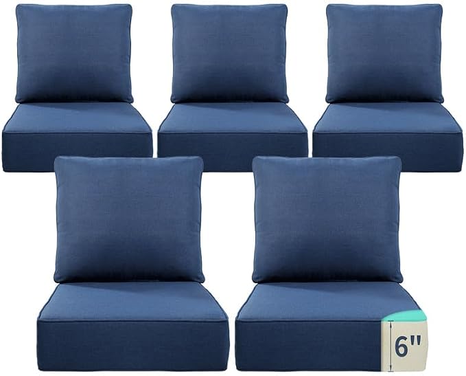 Luxury 22*24*6in Outdoor Patio Cushions, 5 Pieces Navy Blue Outdoor Cushion | 6'' Thick Outdoor Cushions, Water-Resistant, Reversible, Removable Cover, for Patio Chairs Sofa Couch Loveseat
