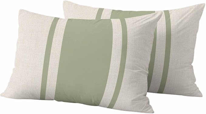 Abstract Gray Green Color Block Outdoor Pillow Covers Set of 2 Vintage Lines Linen Texture Waterproof Throw Pillow Cover Decorative Cushion Cases for Patio Porch Garden 20X12 Inch