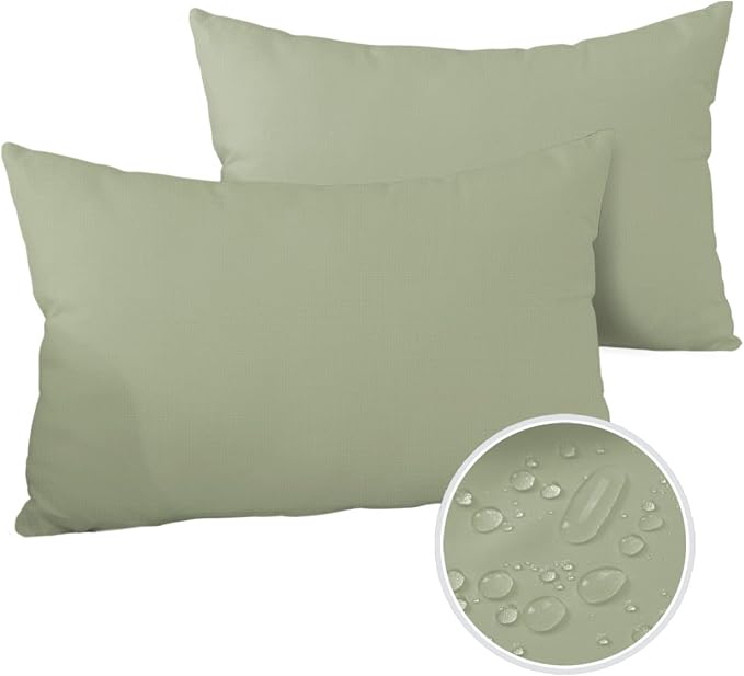 Outdoor Waterproof Pillow Covers for Patio Furniture Sage Green Decorative Throw Pillow Cover Spring Green Solid Color Pillowcases Set of 2 Cushion Case for Sofa Couch Chair Home Decor 20x12 inch