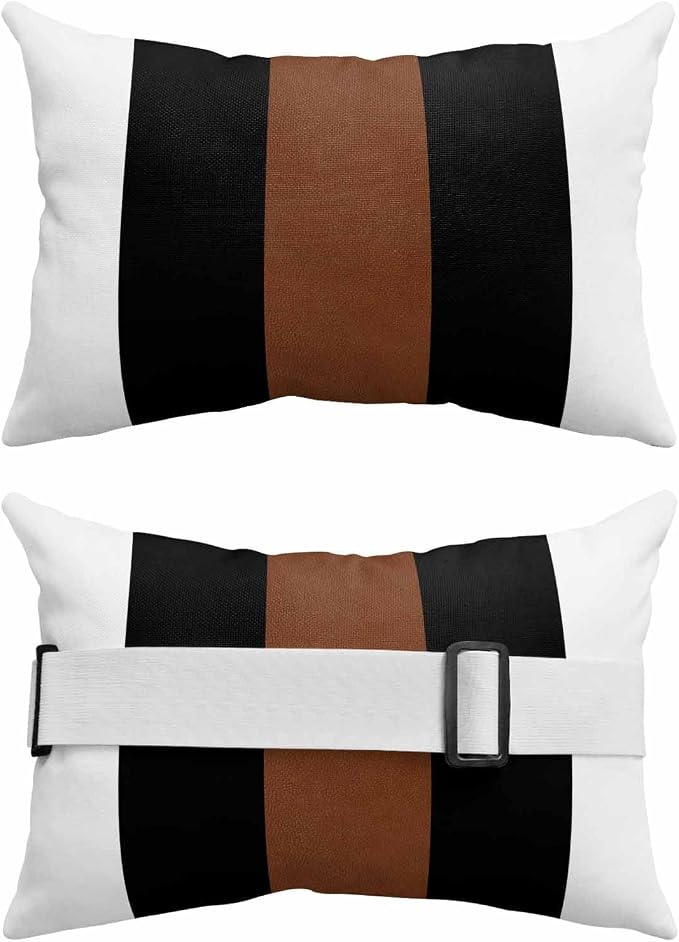 Pack of 2 Outdoor Pillows with Inserts, Boho Modern Vintage Farmhouse Black Brown Stripes Waterproof Fluffy Lumbar Cushion Covers, Patio Furniture Pillows for Balcony Garden Decor (12"x20")