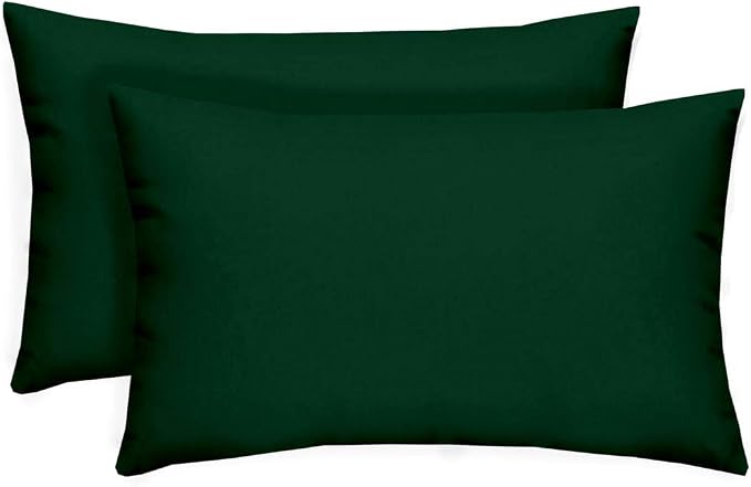 RSH DECOR: Lumbar Throw Pillows Set of 2 | 20" x 12" | All-Weather Spun Fabric | Water and Fade-Resistant | Outdoor Support Pillows for Patio Furniture | Hunter Green