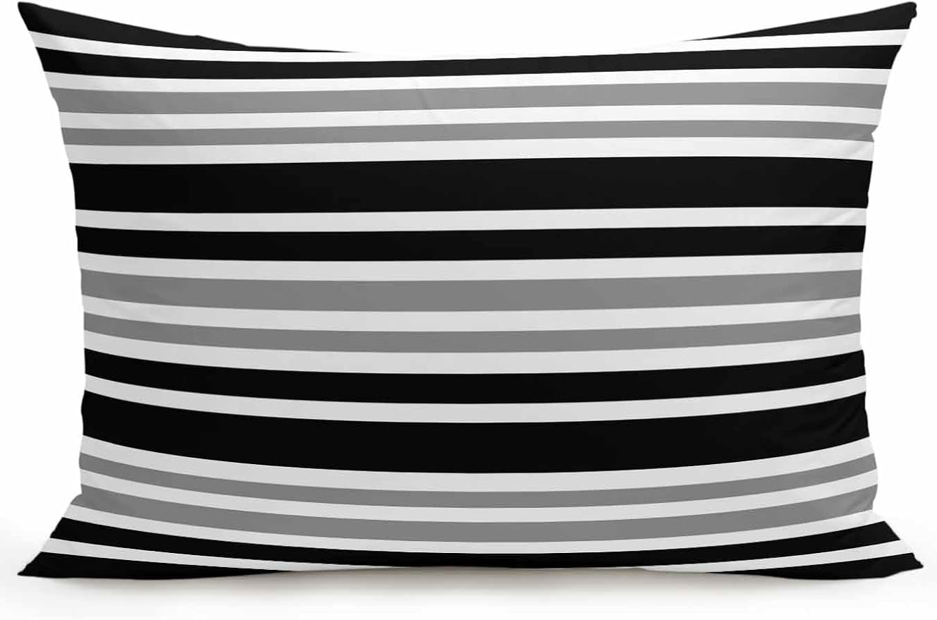 Outdoor Waterproof Throw Pillows Classic Gray Black Striped Patio Pillows,Decorative Pillow Covers with Insert,Pillow Cushion Case for Garden Couch Sofa Minimalist Lines