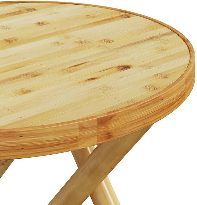 Natural Bamboo Foldable Side Table, 17.7 in Round Bamboo Table for Indoor Outdoor Use, Compact Portable Design for Dining or Plant Stand
