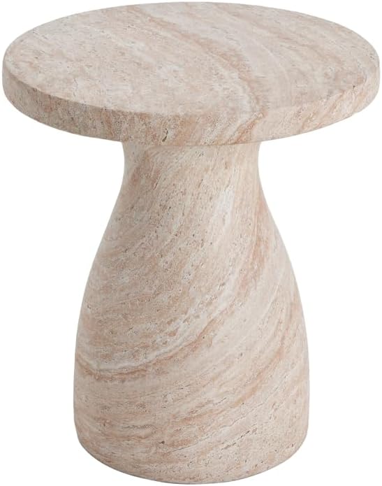 Outdoor Side Table 20" Hourglass Shape Concrete Side Table, Patio Tables for Outside Decorative Garden Stools, No Assembly Accent Table for Patio Porch Living Room, Beige