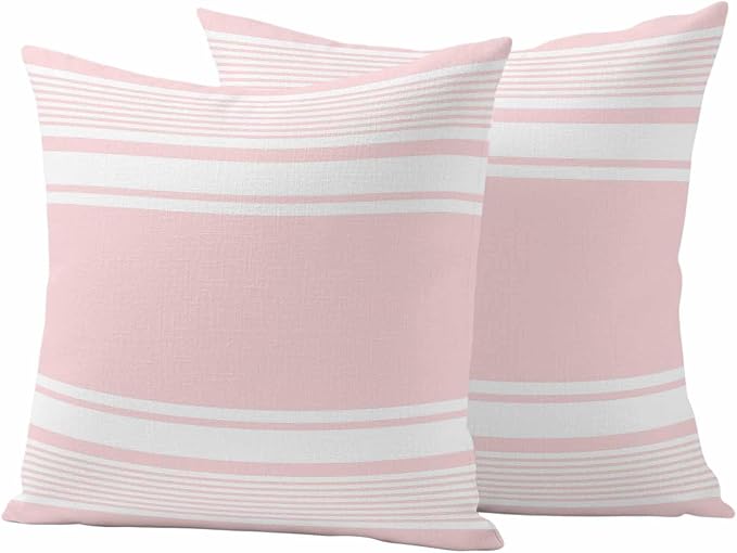 Vandarllin Outdoor Throw Pillows Covers 18x18 inch Set of 2 Waterproof Pink Stripes Decorative Zippered Cushion Covers for Patio Furniture, Striped Lines Lumbar Pillowcases