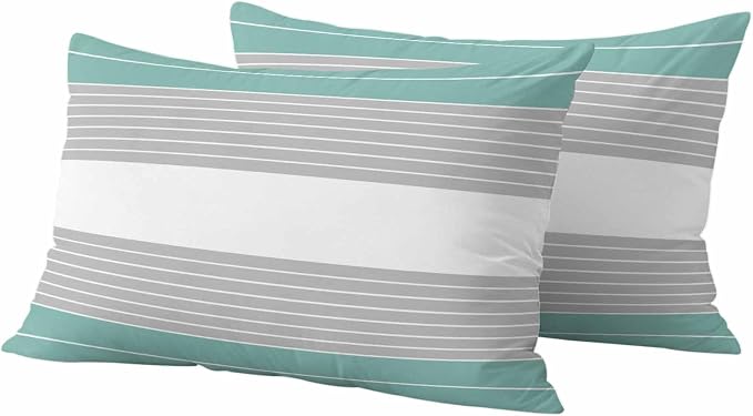 Turquoise Grey Stripe Outdoor Pillow Covers Set of 2 Gradient Line Waterproof Throw Pillow Cover Decorative Cushion Cases for Patio Porch Garden 20X12 Inch