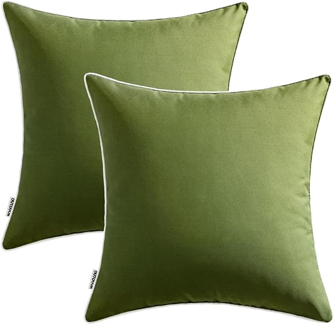 MIULEE Outdoor Waterproof Pillow Covers 18x18 Moss Green Pack of 2 | Decorative Farmhouse Throw Pillow Covers with Piping,Square Solid Color,Patio Furniture,Summer Couch Tent Sofa Living Room