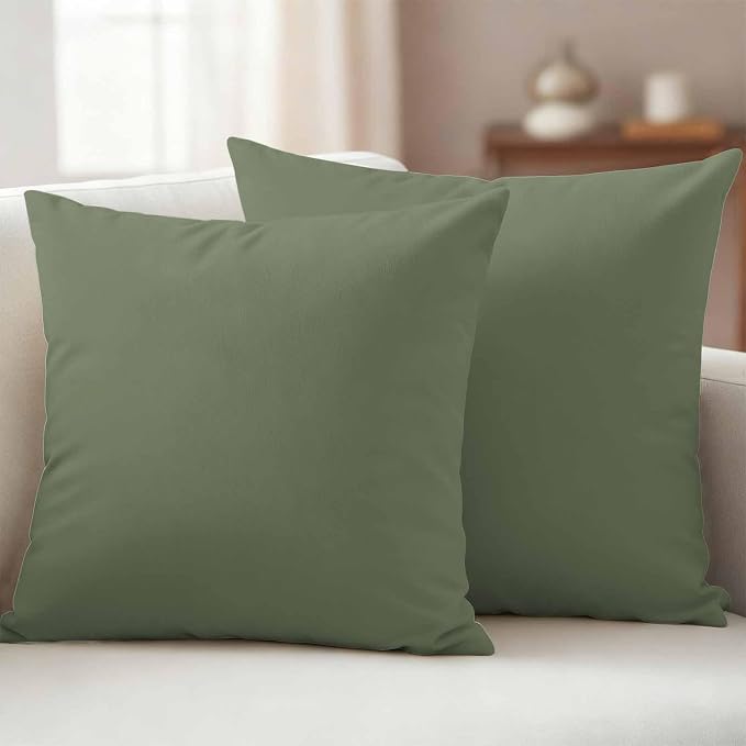 Outdoor Pillow Covers 18 x 18 Inches, Green Solid Color Waterproof Throw Pillow Cover Set of 2, Aesthetics Contemporary Luxury Decorative Square Cushion Covers for Patio/Couch/Garden