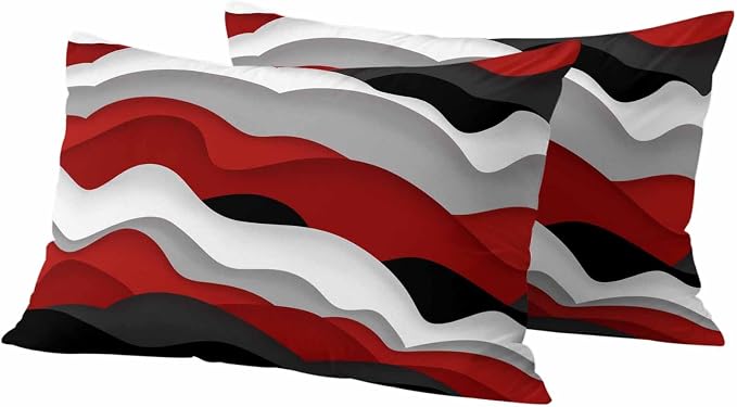 Ocean Waves Outdoor Waterproof Throw Pillow Covers Set of 2, 20"x12", Black Red Wave Gradient Decorative Pillow Covers Outside Cushion Case for Patio Porch Garden