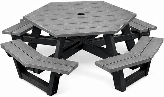 Frog Furnishings Hex Table Bench, Portable Outdoor, for All Weather, Backyard, Dining Party, Patio, Also for School, College, Park, Playground, Swimming Pool